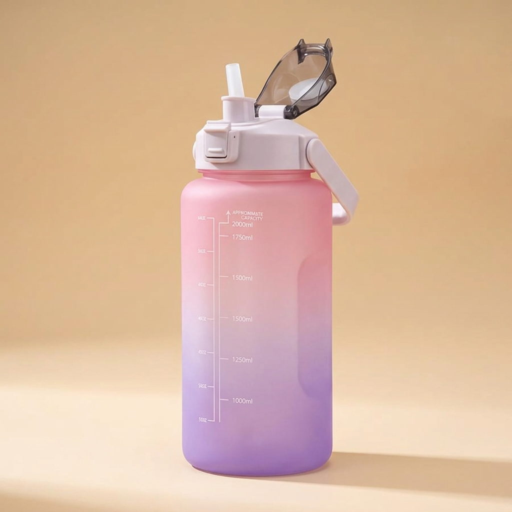 Garrafa de Água 2L com Palhinha e Marcador de Horas